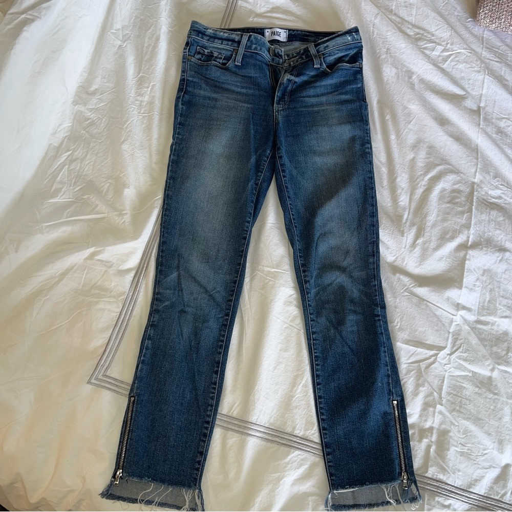 PAIGE raw step hem jeans with zipper detail